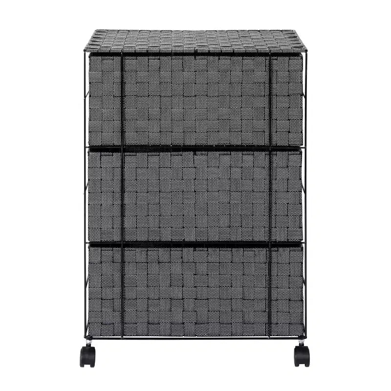Honey-Can-Do 3 Drawer Woven Organizer with Wheels: Black Steel Frame, Decorative Storage, Plastic Drawers, 26" Height