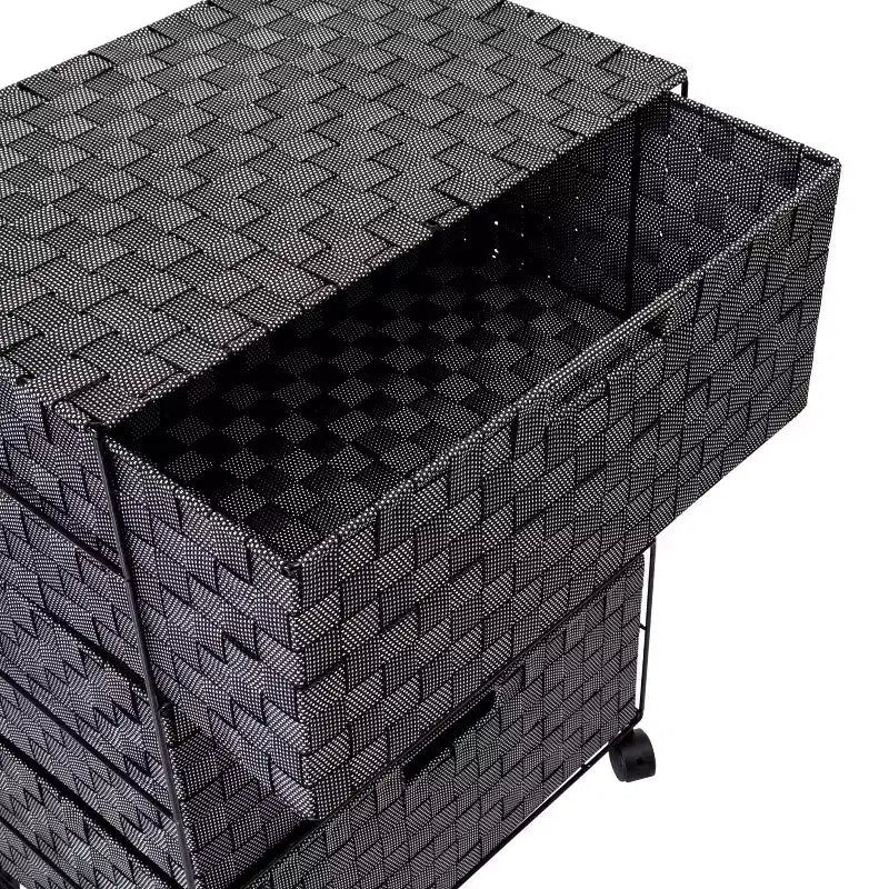 Honey-Can-Do 3 Drawer Woven Organizer with Wheels: Black Steel Frame, Decorative Storage, Plastic Drawers, 26" Height