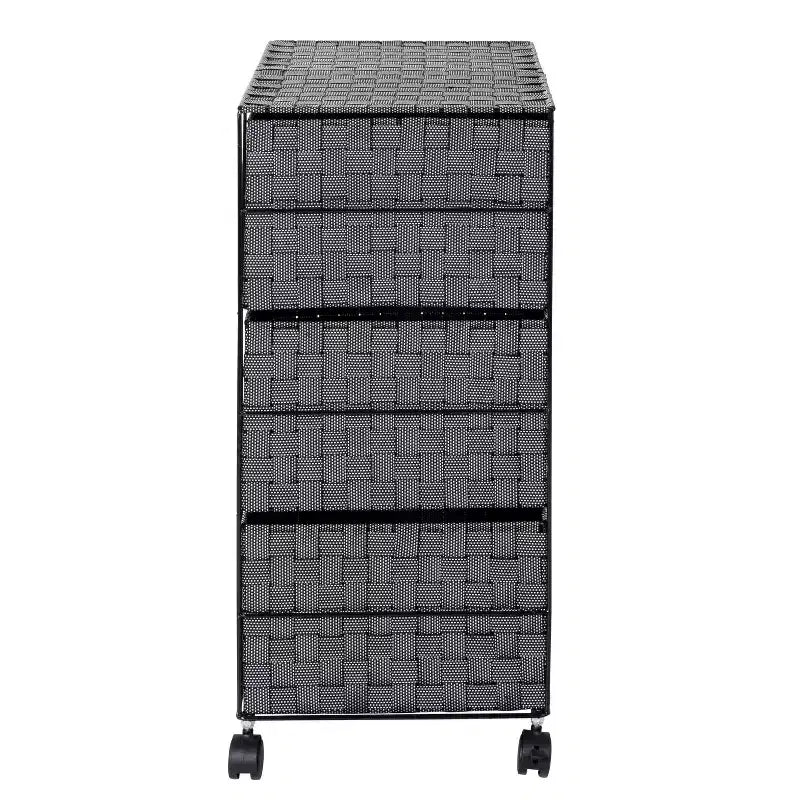 Honey-Can-Do 3 Drawer Woven Organizer with Wheels: Black Steel Frame, Decorative Storage, Plastic Drawers, 26" Height