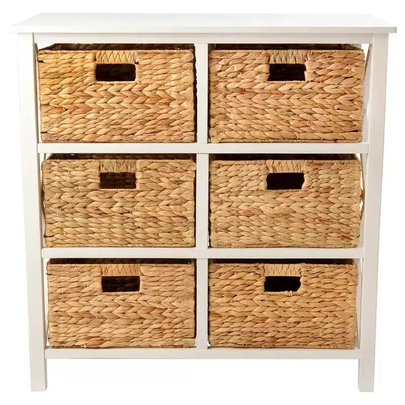 eHemco 3 Tier X-Side Storage Drawers with 6 Water Hyacinth Natural Wicker Baskets