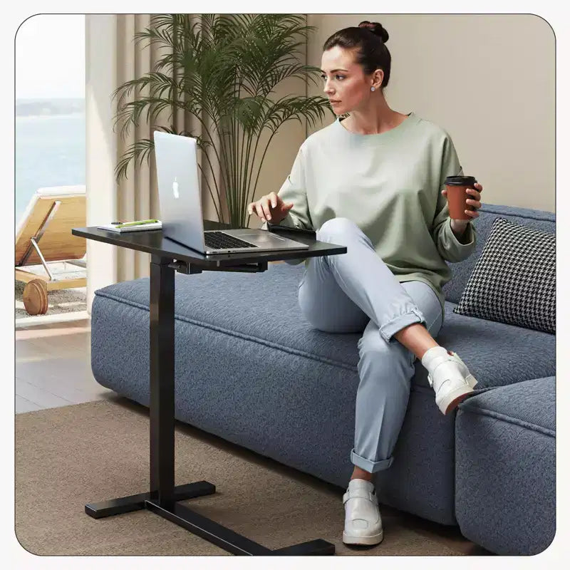 MAYEERTY Overbed Table with Wheels Adjustable Computer Desk Wood End Table