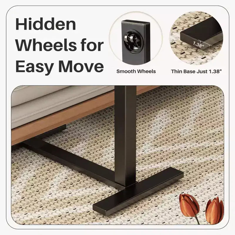 MAYEERTY Overbed Table with Wheels Adjustable Computer Desk Wood End Table
