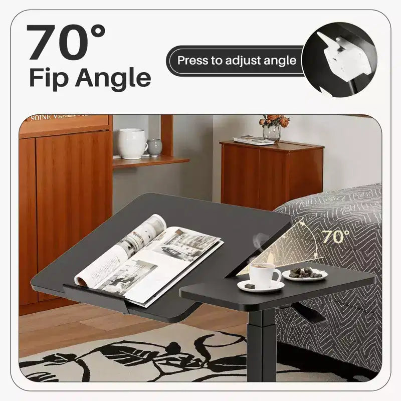 MAYEERTY Overbed Table with Wheels Adjustable Computer Desk Wood End Table