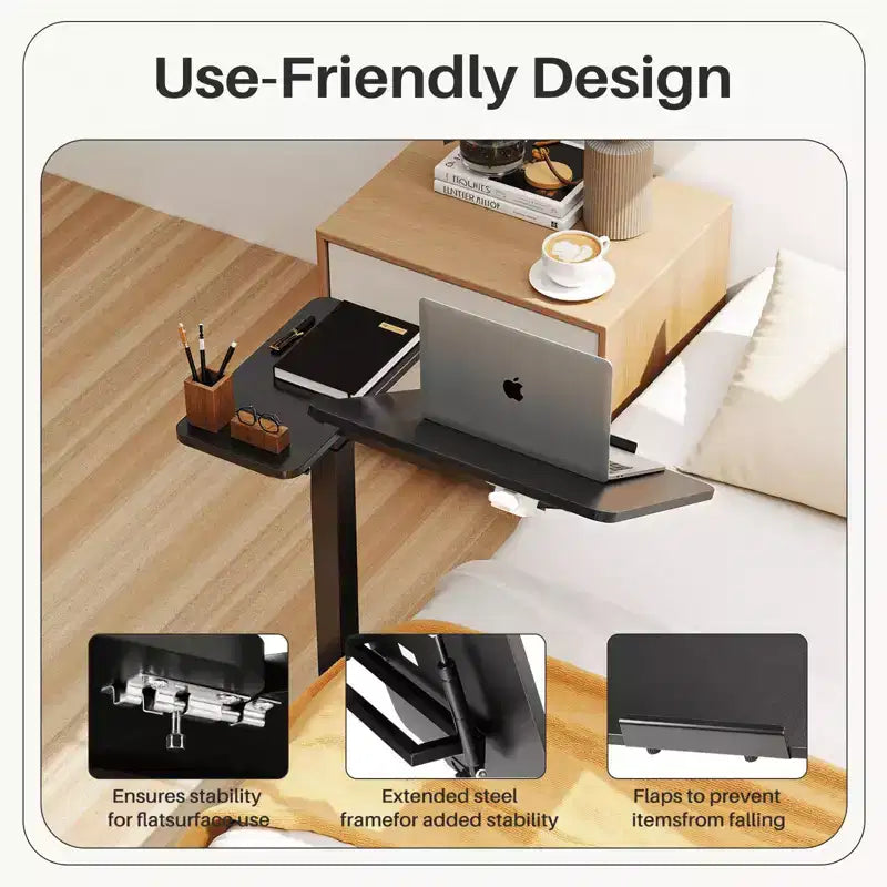 MAYEERTY Overbed Table with Wheels Adjustable Computer Desk Wood End Table