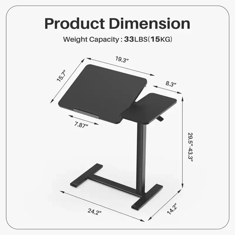 MAYEERTY Overbed Table with Wheels Adjustable Computer Desk Wood End Table