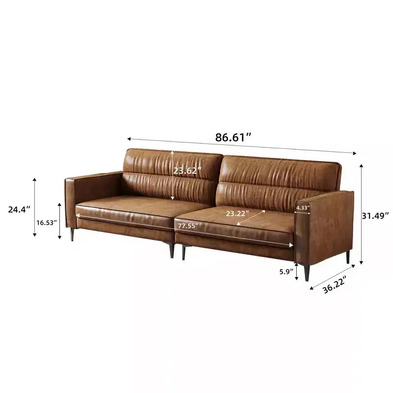 Luck Live Contemporary 86.61 inches modern sofa oil wax genuine leather couch, sofa frame is solid, couchcomfortable to the touch