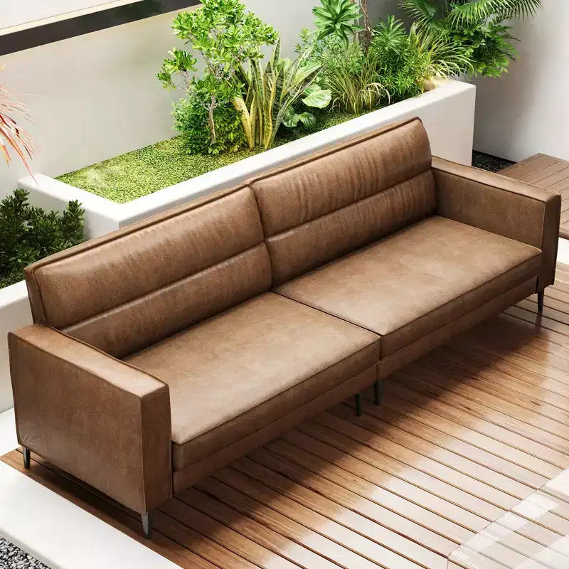 Luck Live Contemporary 86.61 inches modern sofa oil wax genuine leather couch, sofa frame is solid, couchcomfortable to the touch