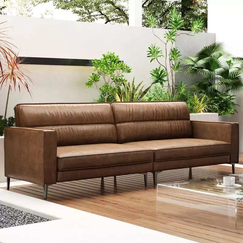 Luck Live Contemporary 86.61 inches modern sofa oil wax genuine leather couch, sofa frame is solid, couchcomfortable to the touch