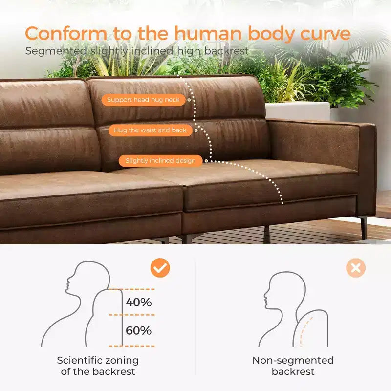 Luck Live Contemporary 86.61 inches modern sofa oil wax genuine leather couch, sofa frame is solid, couchcomfortable to the touch