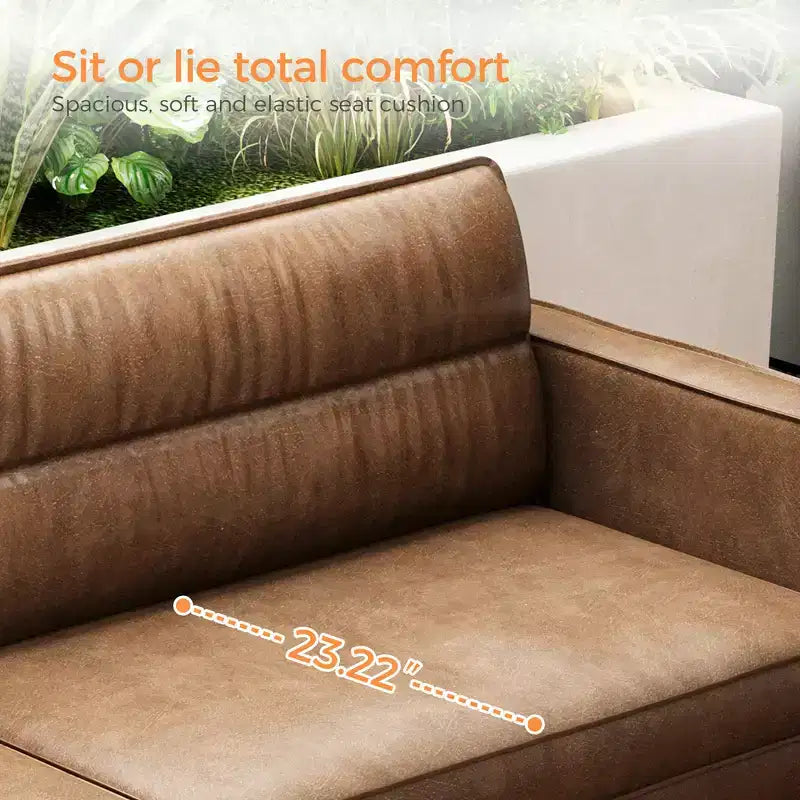 Luck Live Contemporary 86.61 inches modern sofa oil wax genuine leather couch, sofa frame is solid, couchcomfortable to the touch