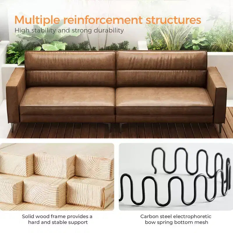 Luck Live Contemporary 86.61 inches modern sofa oil wax genuine leather couch, sofa frame is solid, couchcomfortable to the touch