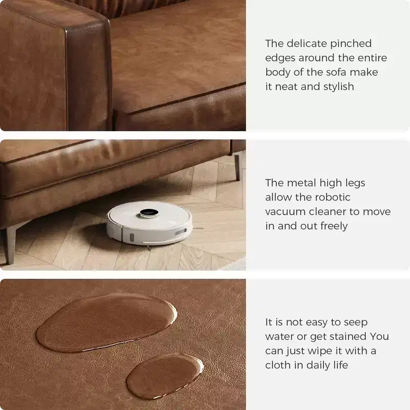 Luck Live Contemporary 86.61 inches modern sofa oil wax genuine leather couch, sofa frame is solid, couchcomfortable to the touch