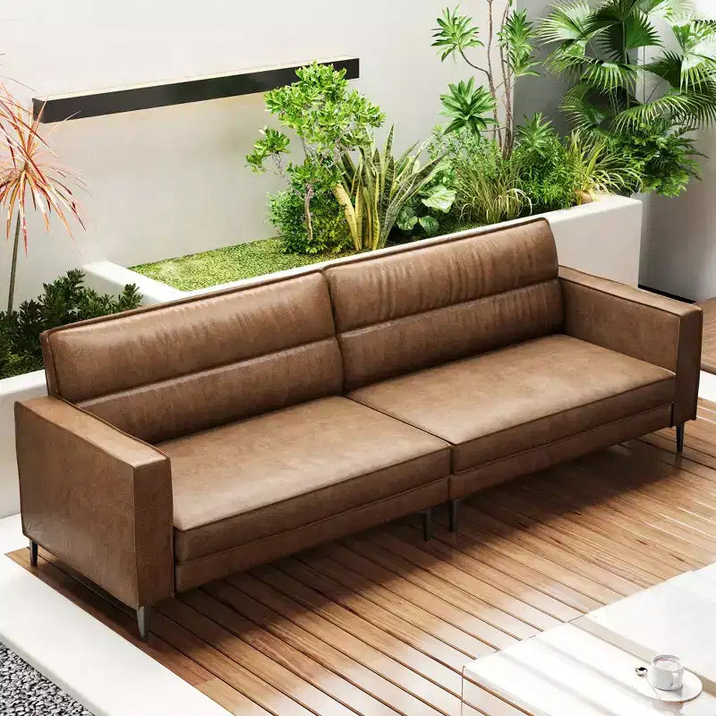 Luck Live Contemporary 86.61 inches modern sofa oil wax genuine leather couch, sofa frame is solid, couchcomfortable to the touch