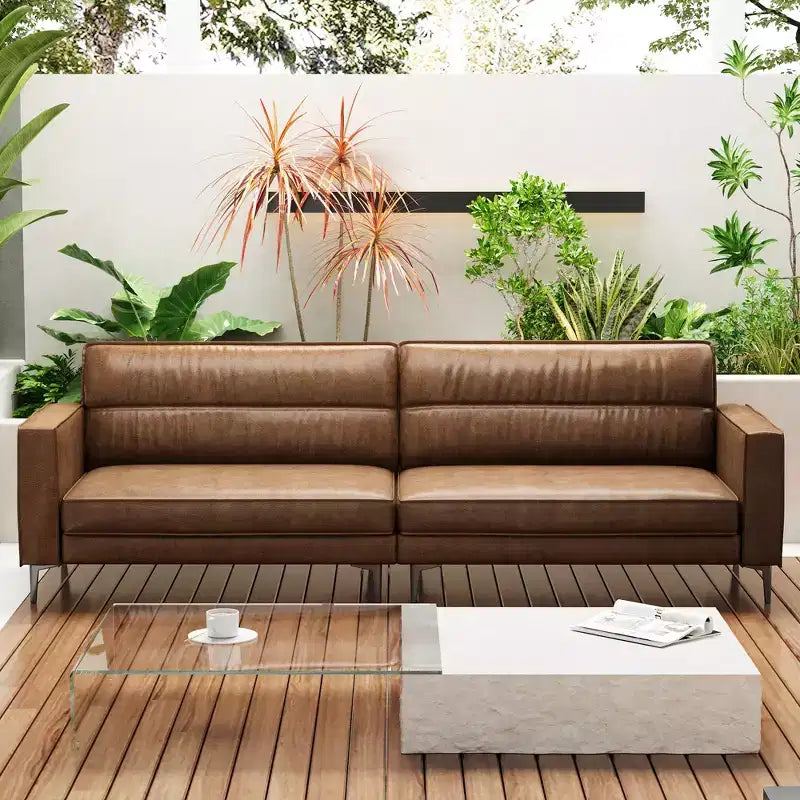 Luck Live Contemporary 86.61 inches modern sofa oil wax genuine leather couch, sofa frame is solid, couchcomfortable to the touch