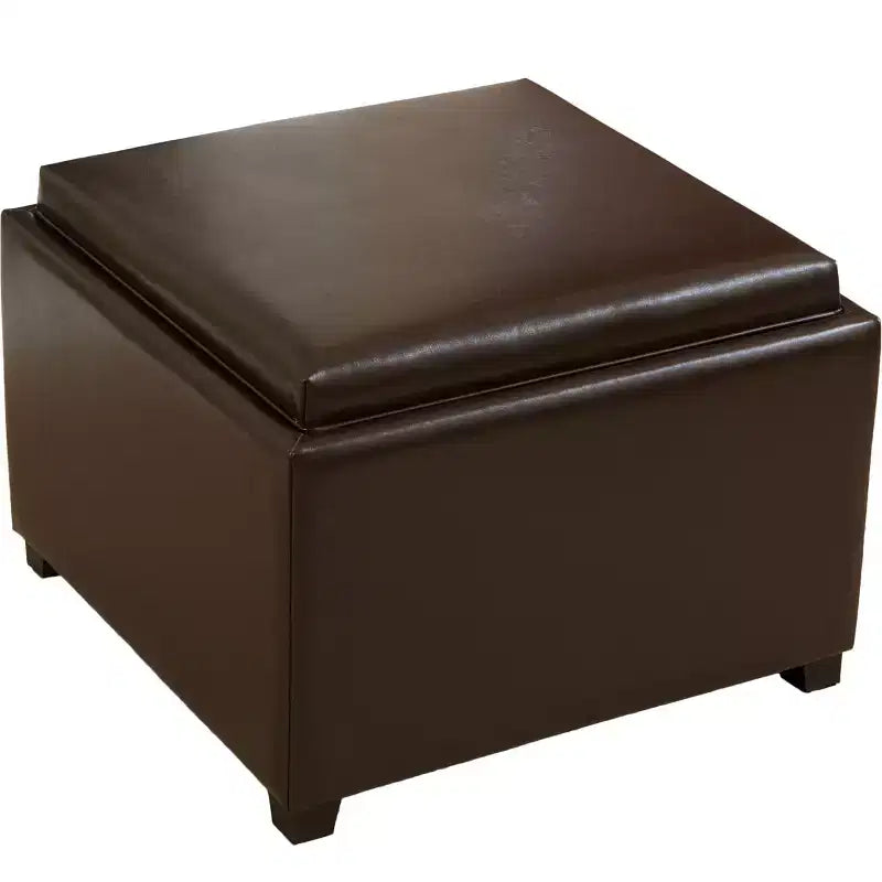 GDFStudio Brunello Contemporary Bonded Leather Tray Top Storage Ottoman, Chocolate Brown/Dark Brown
