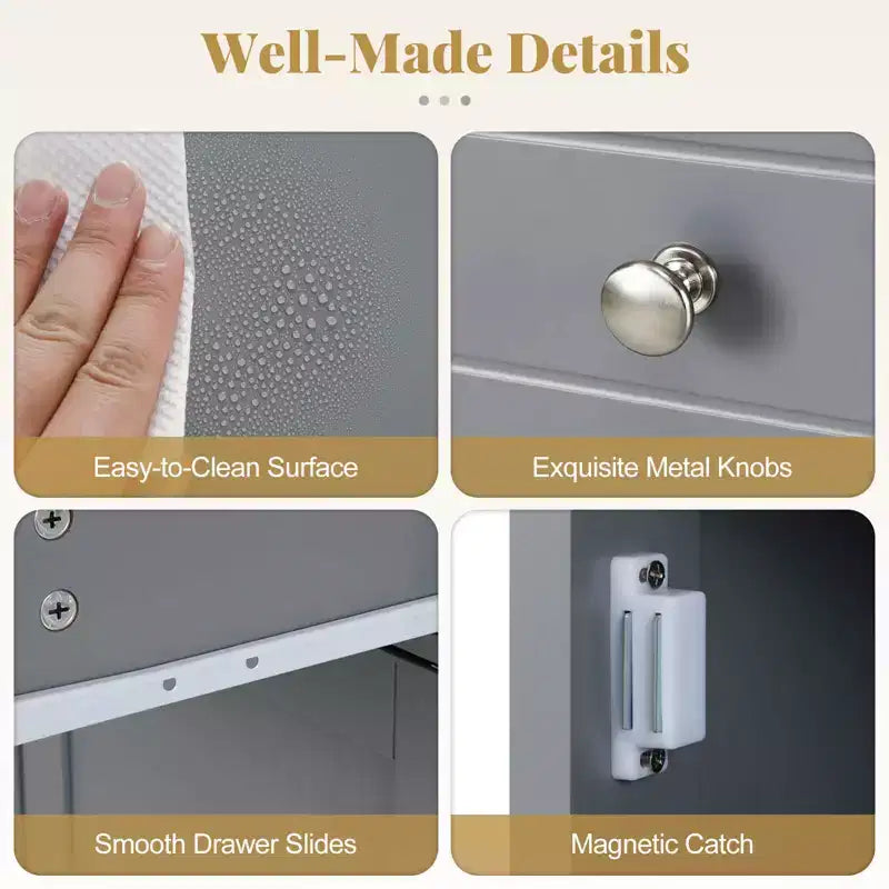 Costway White Floor Storage Cabinet Bathroom Organizer Cupboard Drawer Shelf Bath Towel White/Gray/Black