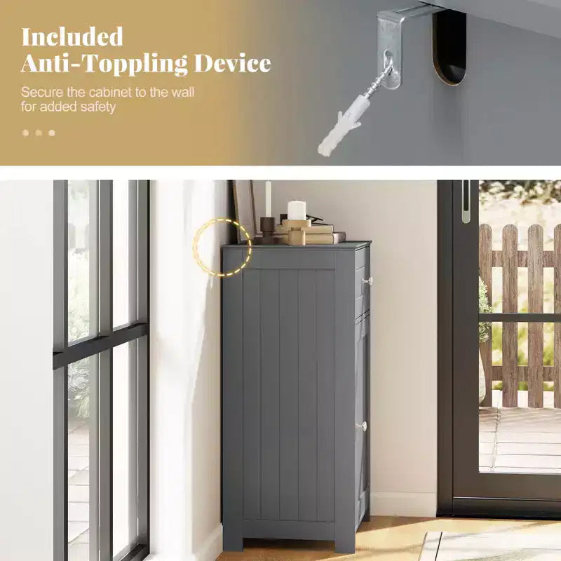 Costway White Floor Storage Cabinet Bathroom Organizer Cupboard Drawer Shelf Bath Towel White/Gray/Black