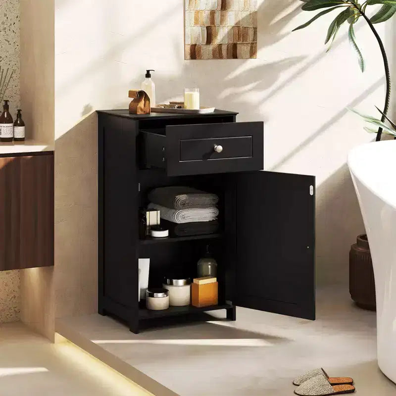 Costway White Floor Storage Cabinet Bathroom Organizer Cupboard Drawer Shelf Bath Towel White/Gray/Black