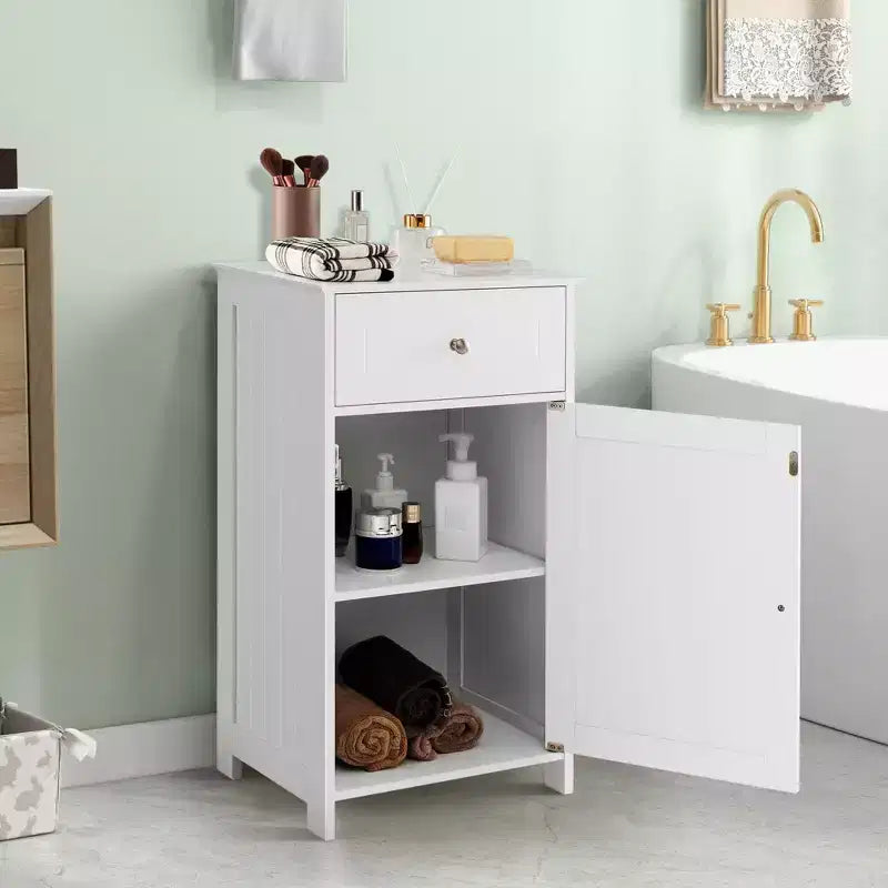 Costway White Floor Storage Cabinet Bathroom Organizer Cupboard Drawer Shelf Bath Towel White/Gray/Black