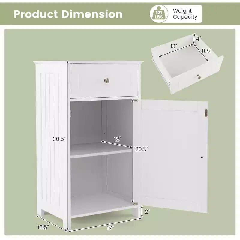 Costway White Floor Storage Cabinet Bathroom Organizer Cupboard Drawer Shelf Bath Towel White/Gray/Black