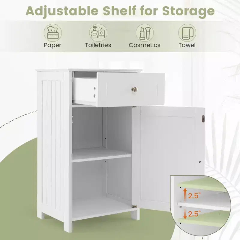 Costway White Floor Storage Cabinet Bathroom Organizer Cupboard Drawer Shelf Bath Towel White/Gray/Black