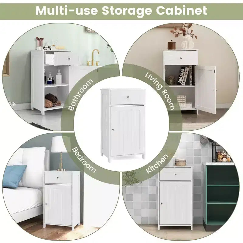 Costway White Floor Storage Cabinet Bathroom Organizer Cupboard Drawer Shelf Bath Towel White/Gray/Black