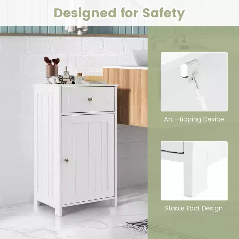 Costway White Floor Storage Cabinet Bathroom Organizer Cupboard Drawer Shelf Bath Towel White/Gray/Black