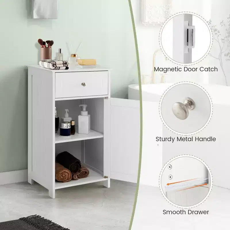 Costway White Floor Storage Cabinet Bathroom Organizer Cupboard Drawer Shelf Bath Towel White/Gray/Black