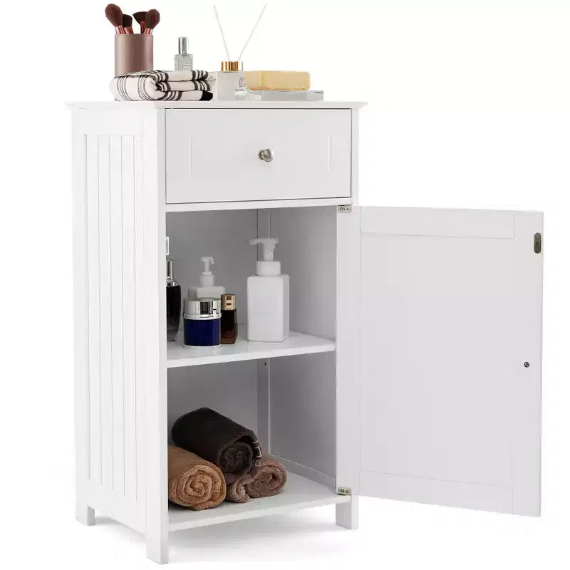 Costway White Floor Storage Cabinet Bathroom Organizer Cupboard Drawer Shelf Bath Towel White/Gray/Black