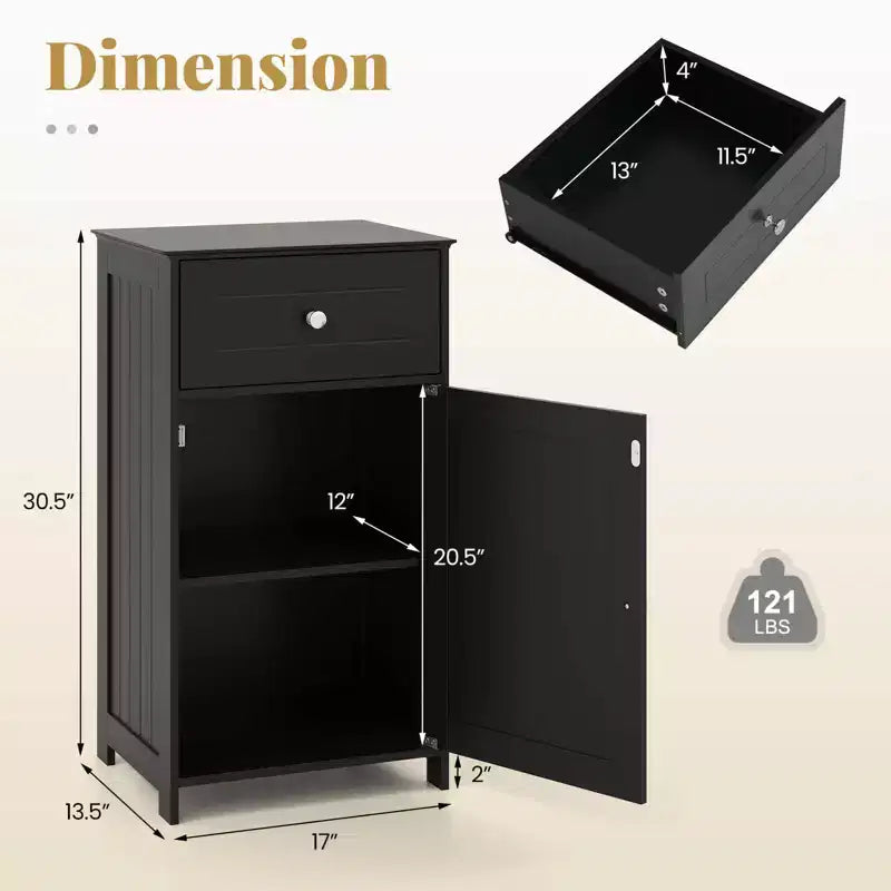Costway White Floor Storage Cabinet Bathroom Organizer Cupboard Drawer Shelf Bath Towel White/Gray/Black