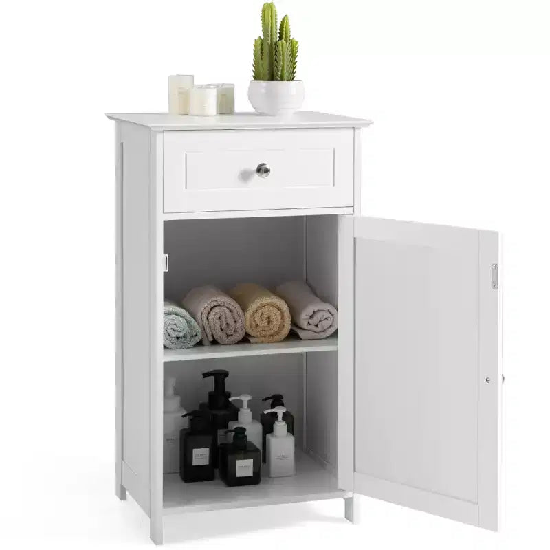 Costway White Floor Storage Cabinet Bathroom Organizer Cupboard Drawer Shelf Bath Towel White/Gray/Black