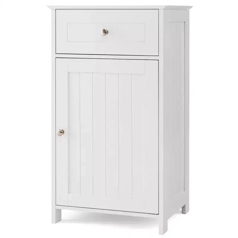 Costway White Floor Storage Cabinet Bathroom Organizer Cupboard Drawer Shelf Bath Towel White/Gray/Black