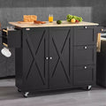 VEVOR Kitchen Island Cart, 56 Wood Top Mobile Carts with Storage Cabinet, Rolling Table with Drop Leaf, Spice Rack, Towel Bar, Adjustable Shelf