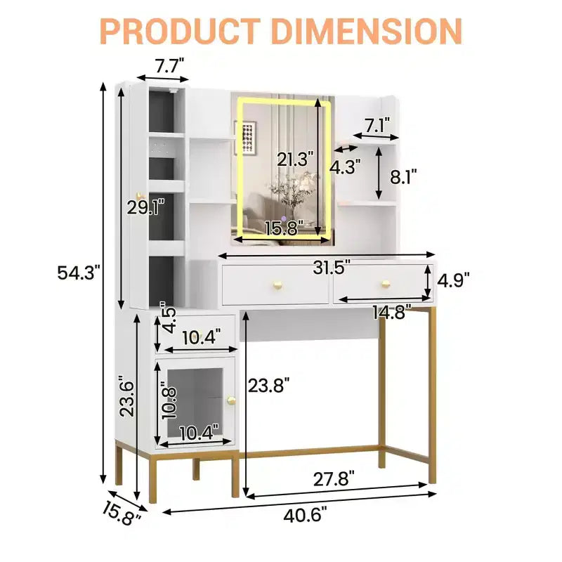 Makeup Vanity with Lights, 3 Lighting Modes Vanity Desk with Soft Cushioned Stool, Modern Dressing Table with Charging Station, 3 Drawers, White