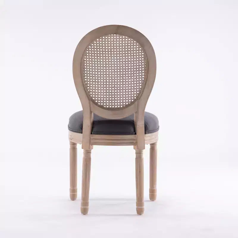 Dining Chairs Set of 2 French Country, Rattan Upholstered Vintage Farmhouse Fabric, Round Back, Solid Wood Legs, Grey