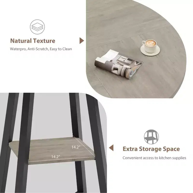 COZONY 47.2 Round Dining Table for 4-6, Industrial Circle Kitchen Table with Storage Shelf, Metal Pedestal Base