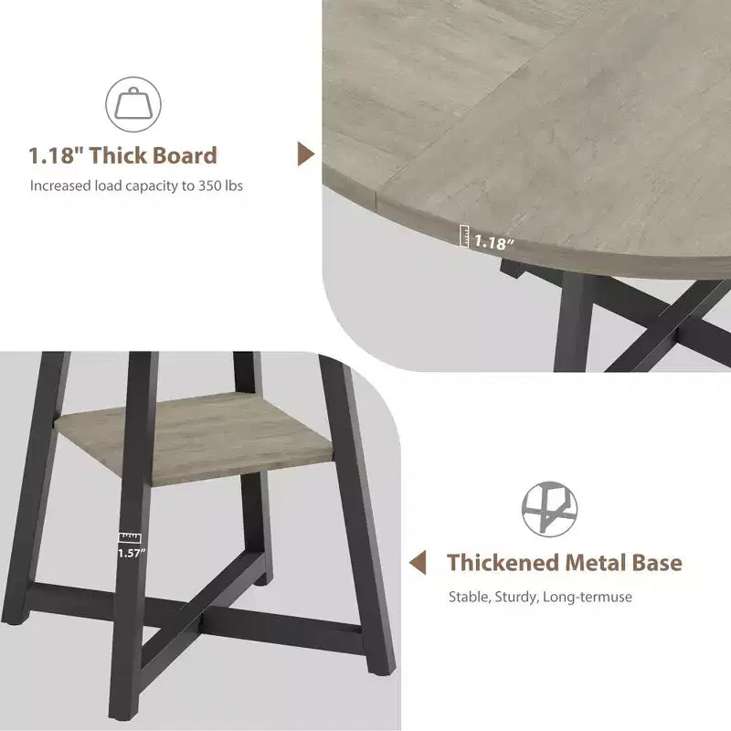 COZONY 47.2 Round Dining Table for 4-6, Industrial Circle Kitchen Table with Storage Shelf, Metal Pedestal Base
