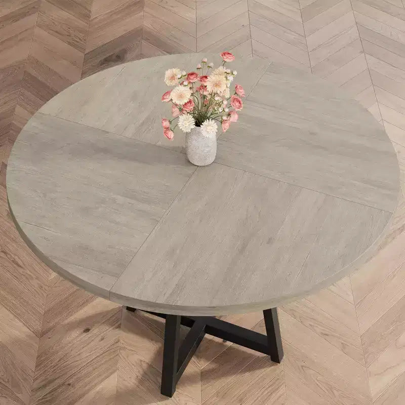 COZONY 47.2 Round Dining Table for 4-6, Industrial Circle Kitchen Table with Storage Shelf, Metal Pedestal Base