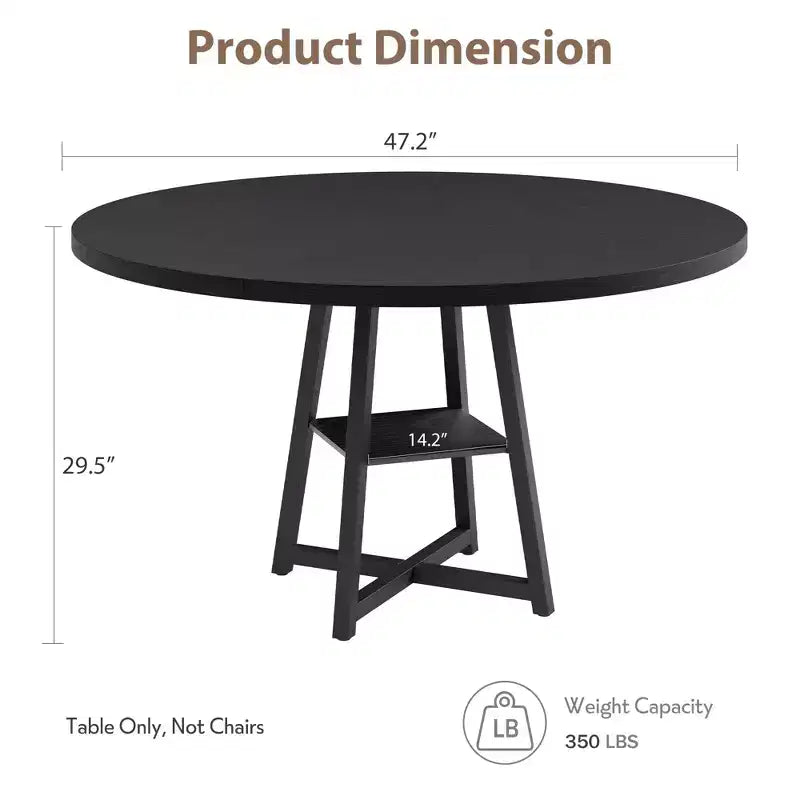 COZONY 47.2 Round Dining Table for 4-6, Industrial Circle Kitchen Table with Storage Shelf, Metal Pedestal Base