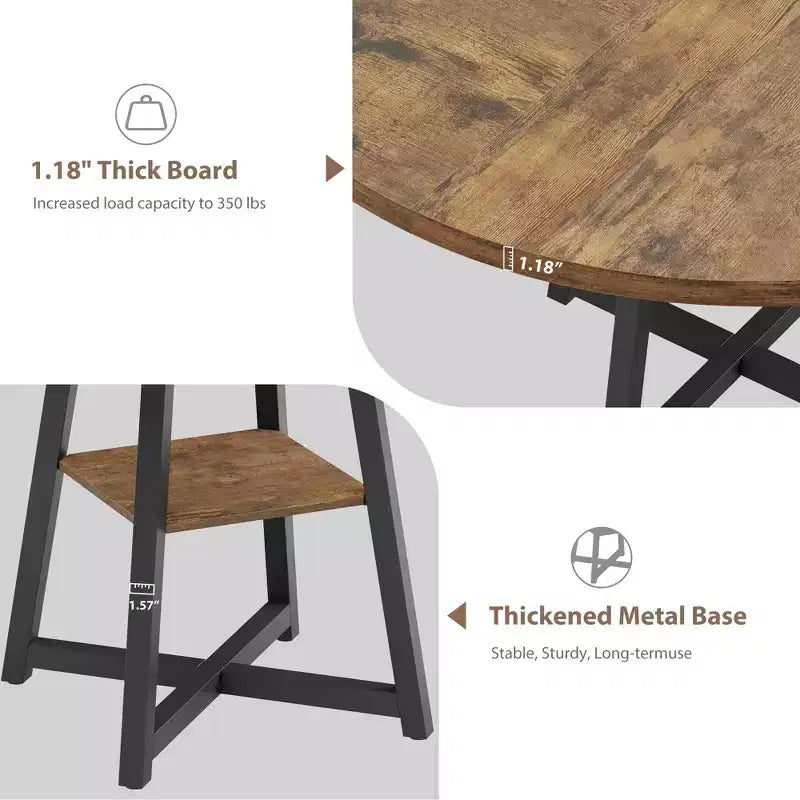 COZONY 47.2 Round Dining Table for 4-6, Industrial Circle Kitchen Table with Storage Shelf, Metal Pedestal Base