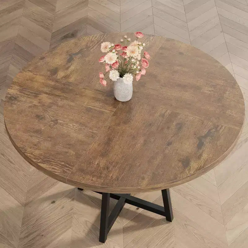 COZONY 47.2 Round Dining Table for 4-6, Industrial Circle Kitchen Table with Storage Shelf, Metal Pedestal Base