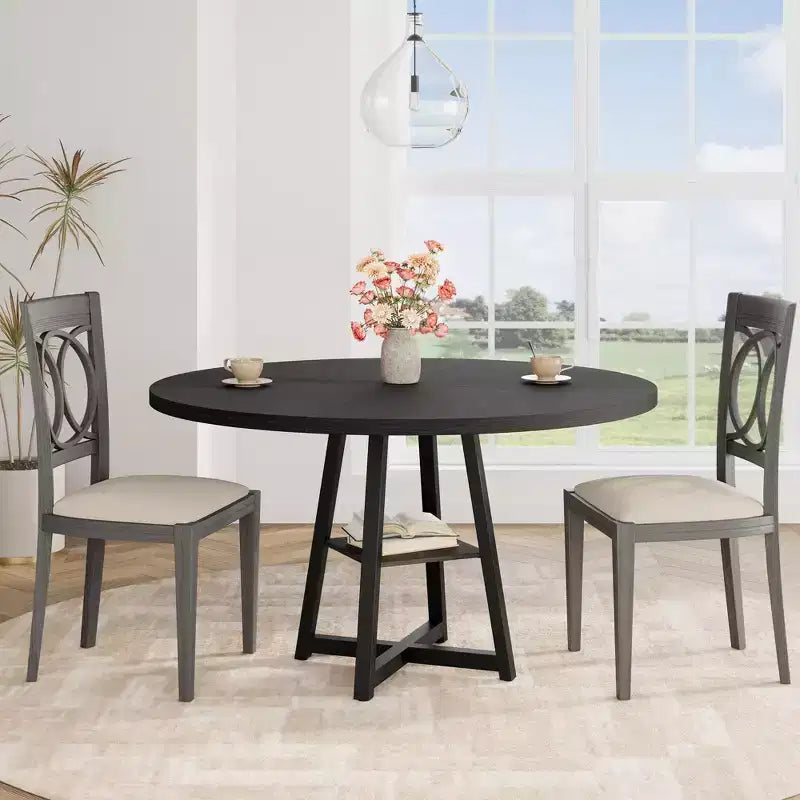 COZONY 47.2 Round Dining Table for 4-6, Industrial Circle Kitchen Table with Storage Shelf, Metal Pedestal Base