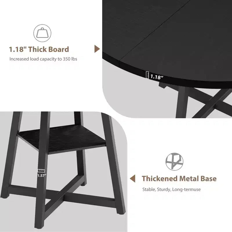 COZONY 47.2 Round Dining Table for 4-6, Industrial Circle Kitchen Table with Storage Shelf, Metal Pedestal Base