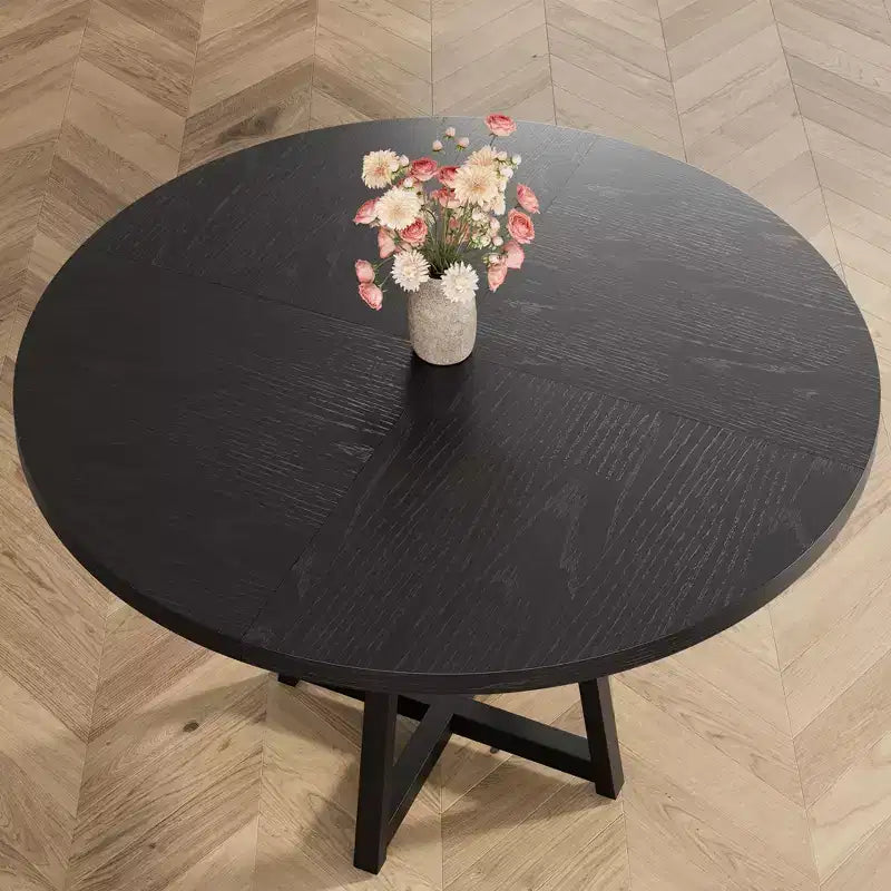 COZONY 47.2 Round Dining Table for 4-6, Industrial Circle Kitchen Table with Storage Shelf, Metal Pedestal Base