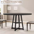 COZONY 47.2 Round Dining Table for 4-6, Industrial Circle Kitchen Table with Storage Shelf, Metal Pedestal Base