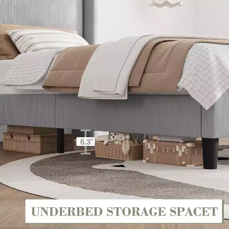 Twin Size Velvet Upholstered Platform Bed Frame,Bed with Wingback Headboard,o Box Spring Required,Wooden Slats Support,Easy Assembly