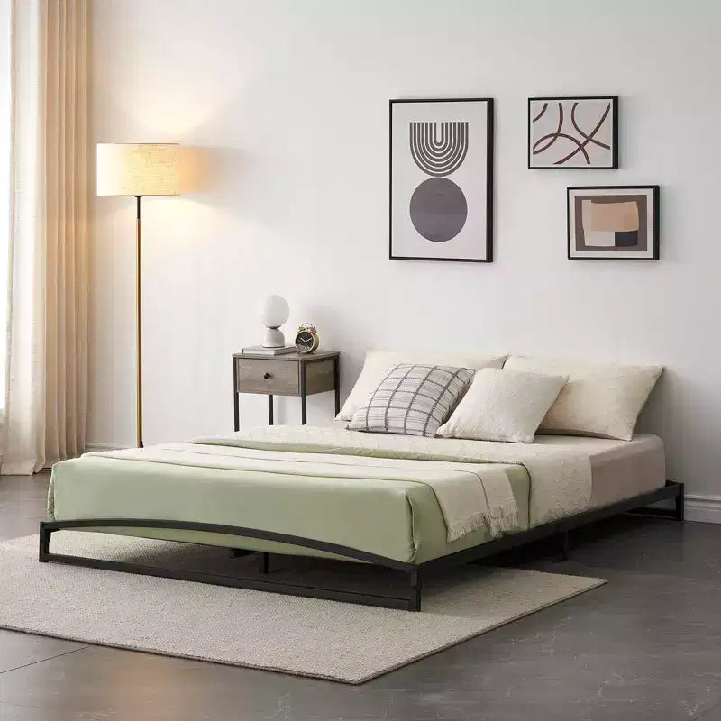 6 Inch Black Full Size Bed Frame No Box Spring Needed, Low Bed Frame Full Size,Heavy Duty Metal Platform Beds with Sturdy Steal Slats