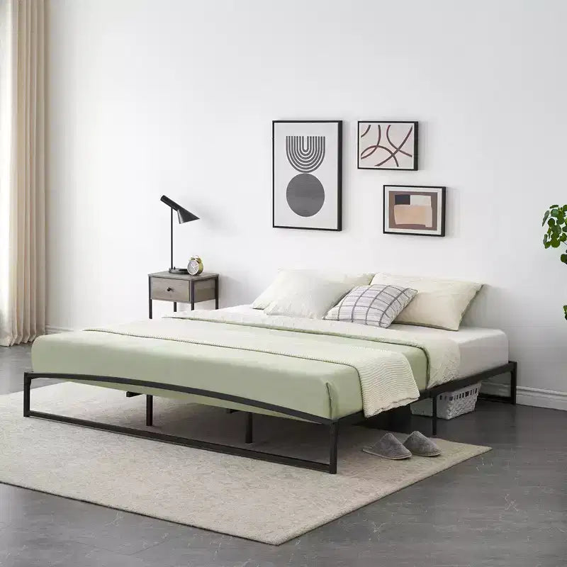 6 Inch Black Full Size Bed Frame No Box Spring Needed, Low Bed Frame Full Size,Heavy Duty Metal Platform Beds with Sturdy Steal Slats