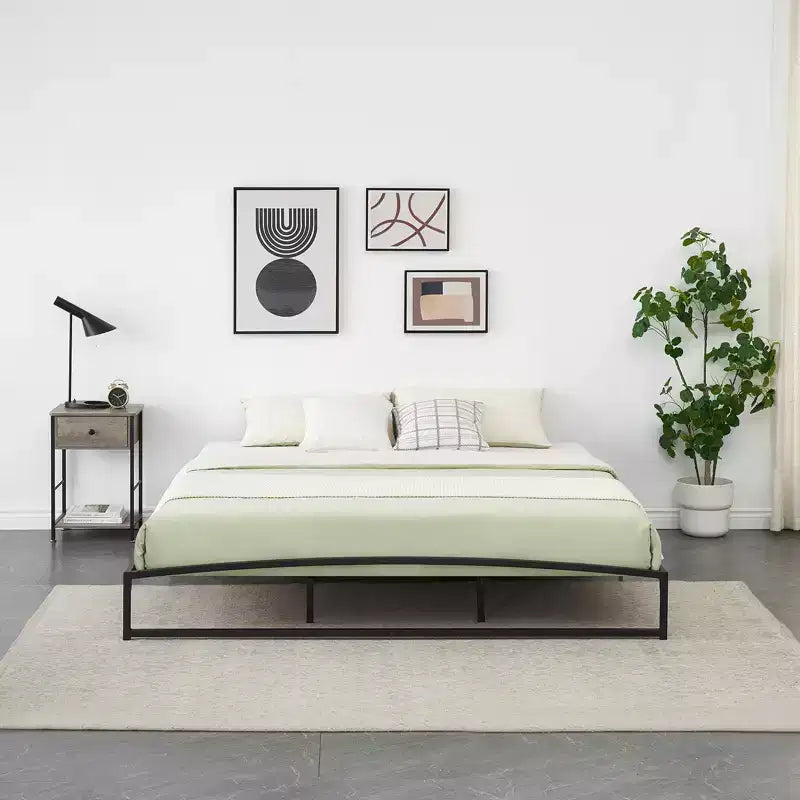 6 Inch Black Full Size Bed Frame No Box Spring Needed, Low Bed Frame Full Size,Heavy Duty Metal Platform Beds with Sturdy Steal Slats