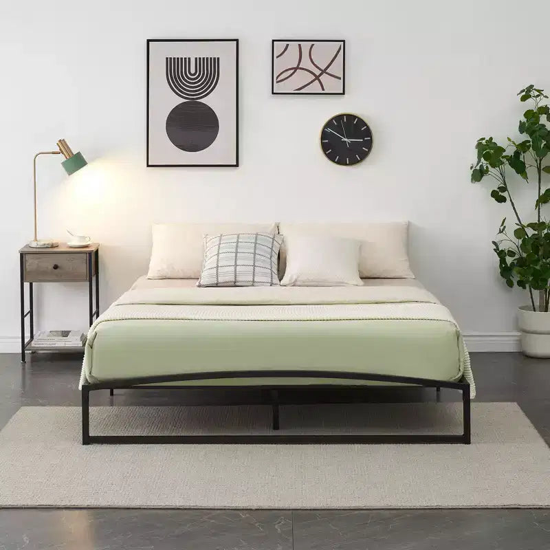 6 Inch Black Full Size Bed Frame No Box Spring Needed, Low Bed Frame Full Size,Heavy Duty Metal Platform Beds with Sturdy Steal Slats